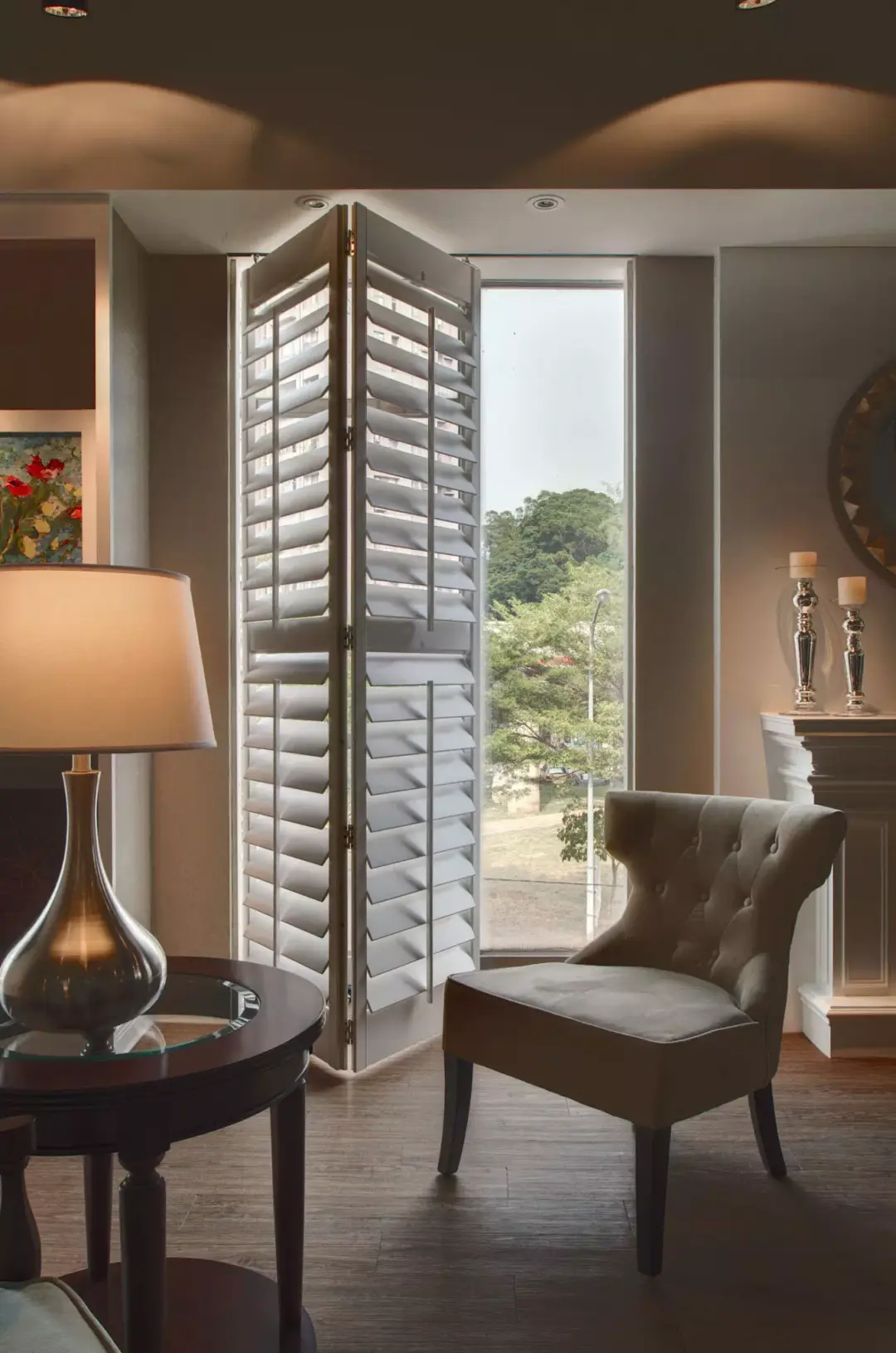 living room plantation shutters